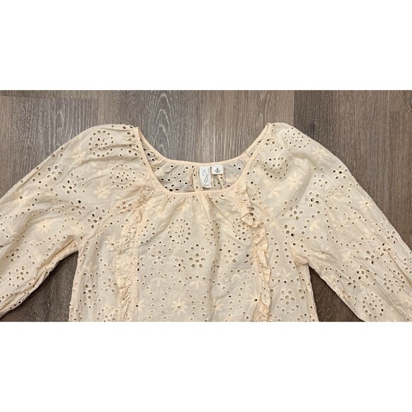 Joie Blouse Small Eyelet Embroidered Cotton Peasant Pastel Top Cottagecore - Picture 3 of 9